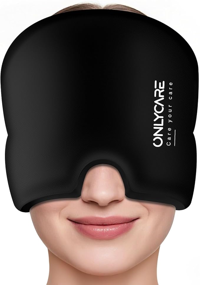 ONLYCARE Migraine Relief Cap, Upgraded Headache Relief Cap with Odorless Reusable Gel Head Wrap, Soothing Face Ice Pack Mask Products with Hot & Cold Therapy for Tension, Stress, Hangover & Puffy Eyes