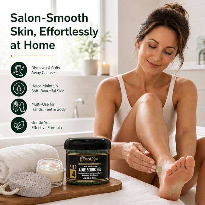 FOOT SPA - Exfoliating Scrub Gel, 4 Oz - Manicure, Pedicure and Body Exfoliator Infused with Aloe Vera and Salicylic Acid - Glow, Polish, Smooth and Moisture Skin - Body, Hand and Foot