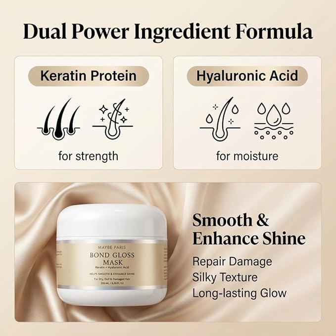 Olavita Serum Maybe Paris Bond Gloss Mask, Deep Repair Hair Mask, Helps Support Stronger, Hydrating & Gloss Deep Hydration For Dry, Dull, Damaged, Brittle Hair(1 PCS)