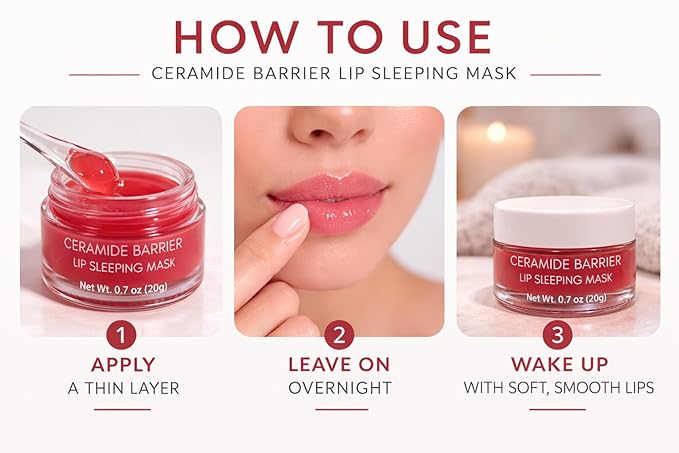EVYRA Ceramide Barrier Lip Sleeping Mask 20g – Overnight Lip Repair for Very Dry & Chapped Lips – Peach Flavor – Lanolin & Petrolatum Free Lip Treatment