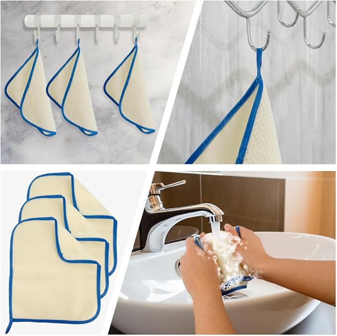 Wash Cloths,Exfoliating Body Scrubber,Body Scrubber Exfoliator,Blue Frame Exfoliating Washcloth,Face Cloths for Washing Face,Loofah Exfoliating Body Scrubber,Wash Rags for Body,Exfoliating Towel 3Pack