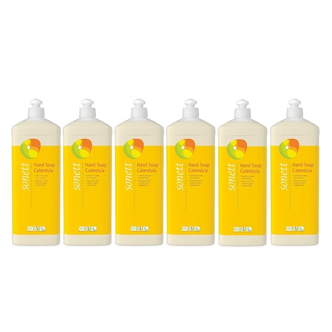 Sonett Organic Hand Soap Calendula – 34 fl oz 1 L Natural Liquid Hand Wash for Sensitive Skin | Biodegradable, Non-Toxic, Eco-Friendly, Plant-Based, Chemical-Free, Gentle Moisturizing Soap