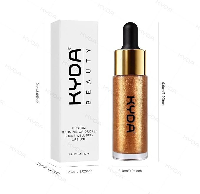 KYDA Liquid Highlighter Drops, Multiuse Liquid Glow Filter Makeup for Face & Body, Glowing Bronzer Drops with Skincare Formula, Radiant Glow Liquid Highlighter Makeup, Golden Brown