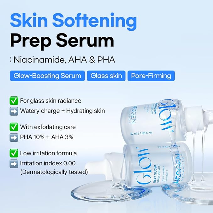 NEOGEN Dermalogy Next Glow Prep Serum 32ml, 1.08 fl.oz – Pore Care & Glass Skin Serum with Niacinamide 20,000PPM, PHA 10% + AHA 3% & 8x Hyaluronic Acid | +30.2% Makeup Adhesion | K-Beauty