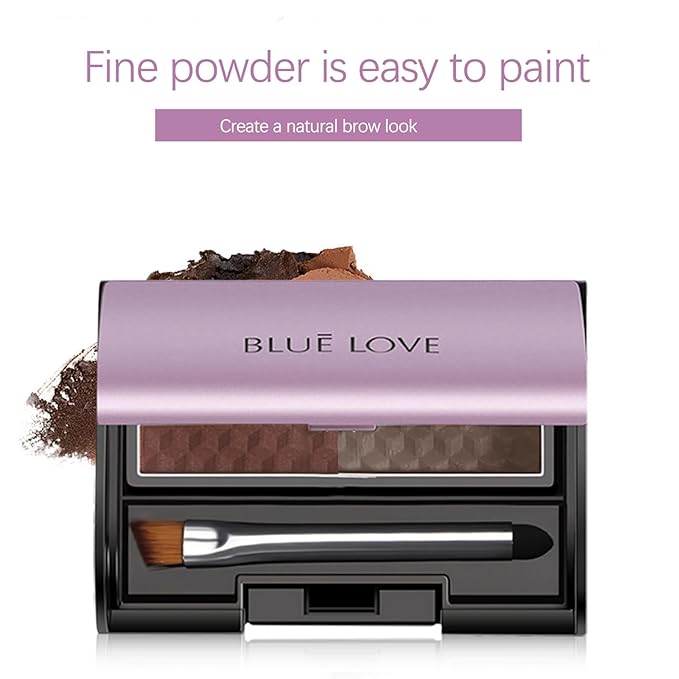 BLUE LOVE 2 Color Eye Brow Powder Palette for Eyebrows Includes Applicator Brush, Waterproof Natural Eyebrow Dye Easy Removal Eyebrow Shadow Makeup Kit (Light Brown & Dark Brown)