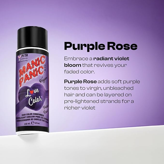 MANIC PANIC Medium Deep Violet Color Depositing Conditioner - Love Color Hair Conditioner Keeps Hair Vibrant, Nourished & Refreshed - Formulated with Shea Butter & Quinoa - Purple Rose (8oz)