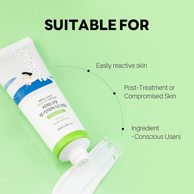 ROUND LAB Birch Juice Mild-up UV LOCK SPF 50+, mineral sunscreen, broad spectrum, Zinc Oxide, reef safe sunscreen, lightweight, oil control for Sensitive Skin, Korean Sunscreen 1.69 Fl Oz