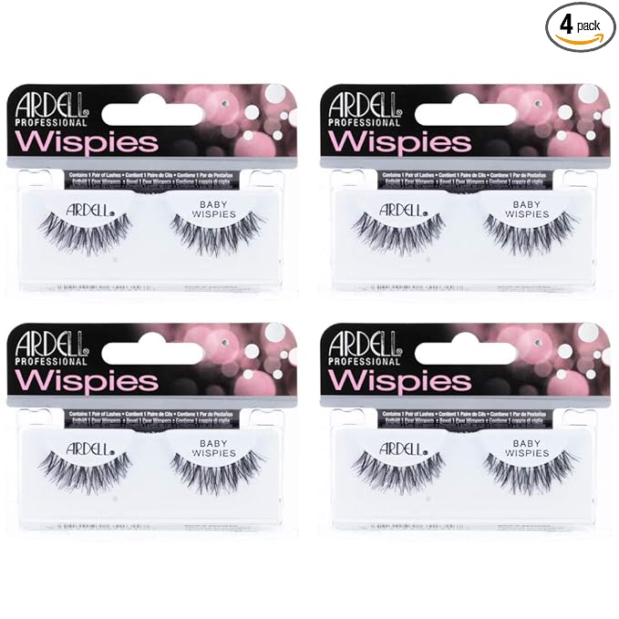 Ardell False Eyelashes Baby Wispies - Black, Natural Look, Lightweight, Long-Lasting, Fluffy, Full Lashes, 4 Pack