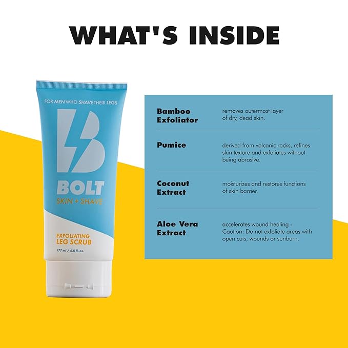 Exfoliating Leg Scrub for Men with Bamboo & Coconut Extract - Fights Ingrown Hairs and Dead Skin Buildup for a Smoother Shave - Aloe Vera & Pumice Formula - 6 Fl Oz