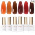 GAOY Jelly Tortoise Brown Gel Nail Polish Set, 6 Transparent Colors Dark Red Orange Pumpkin Soak Off UV Light Cure Gel Polish Kit for Salon and Nail Art DIY at Home