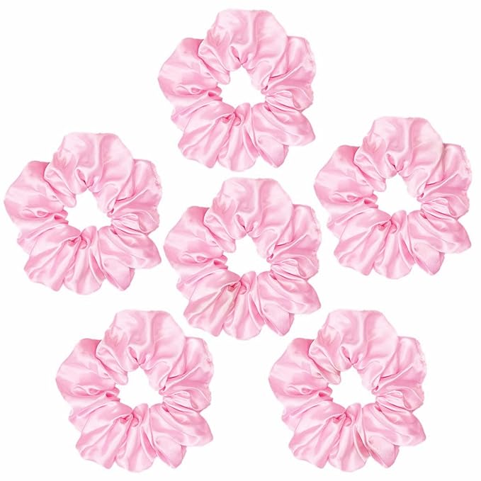 Sufermoe 6 Pcs 4.5 Inch Satin Silk Hair Scrunchies, Light Pink Elastic Hair Ties for Women and Girls, Hair Accessories for Different Hairstyles and Occasions
