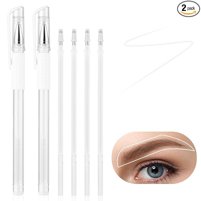 TIESOME Eyebrow Microblading Marker Pens, 2pcs Skin Marker Pen Eyebrow Makeup Position Mapping Mark Tools Eyebrow Mapping Pen Stencil with 4 replacement refills (White)