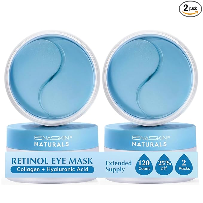 Enaskin Naturals Under Eye Patches for Dark Circles: 60 Pairs Retinol Collagen Eye Gels Mask - Reduce Wrinkles Puffy & Bags - Skin Treatment Pads - Anti Aging Moisturizer For Women (Blue 2 Pack)