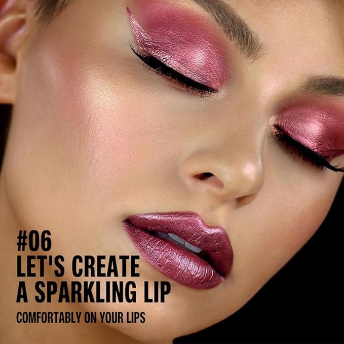 evpct Plum Purple Shimmery Metallic Lip Liner and Lipstick Combo, Cone Tip Lip Crayon for Women Long Lasting Waterproof, Shinny Hydrating Lipstick Makeup, Glitter Lips Liner Pencil for Shimmery Shade