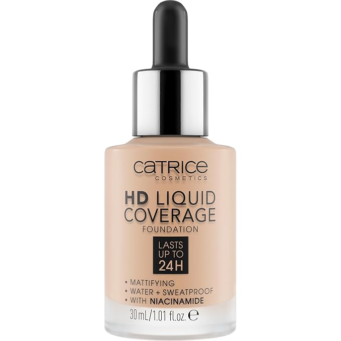 Catrice | HD Liquid Coverage Foundation | 24H Wear, Matte Finish, High Coverage, Waterproof Formula with Niacinamide | Vegan & Cruelty Free (030 | Sand Beige)