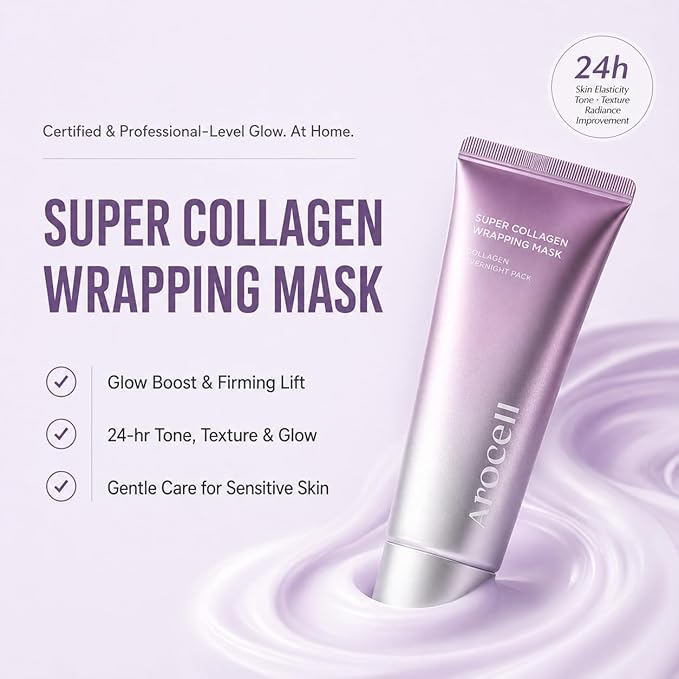 AROCELL Super Collagen Wrapping Facial Mask 80ml / 2.70 fl oz – Korean Peel Off Face Mask Pack with Collagen Film Care | Hydrating, Firming & Elasticity Boosting Exfoliating Skincare