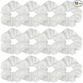 12 Pcs Satin Silk Scrunchies, Soft Hair Ties, Fashion Hair Bands, Hair Bows & Ponytail Holders, Women and Girls Accessories (4.3 Inch, White)