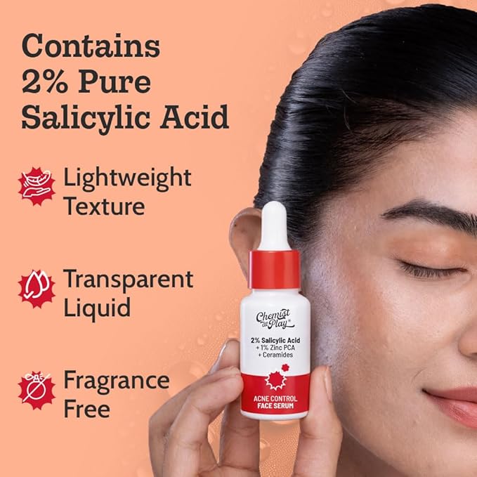 Chemist At Play 2% Salicylic Acid Face Serum | Treats Active Acne | Controls Excess Oil | Fades Acne Marks | Improves Skin Texture | 10ml