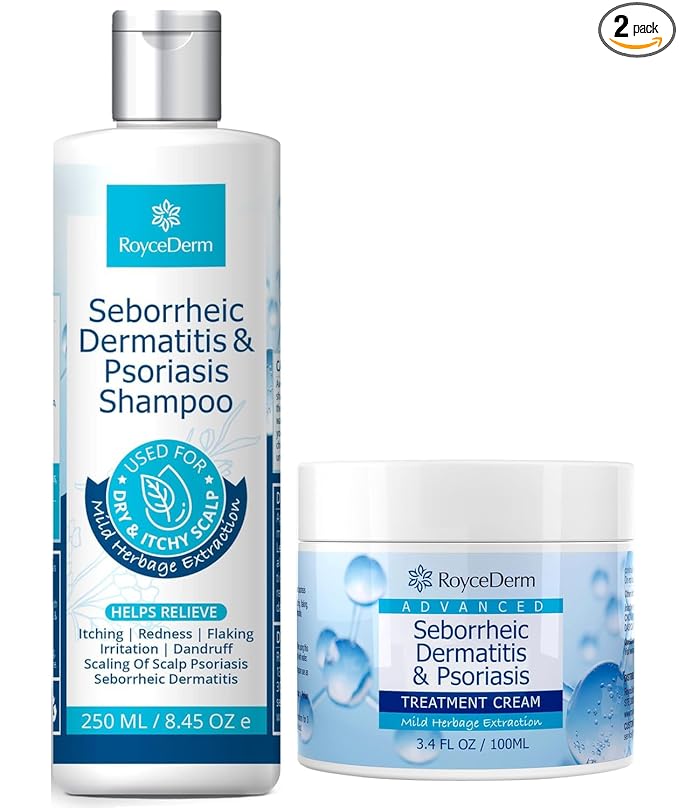 Roycederm Seborrheic Dermatitis & Psoriasis Scalp Treatment Kit – Shampoo + Cream for Dry Itchy Scalp, Dandruff, Scalp Relief Soothing Care System