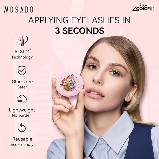 WOSADO×Zootopia1 Bag Gift Set, Disney [Judy] 21.5mm Soft Magnetic Eyelashes Kit with Applicator, Reusable Glue-free Wispy Magnetic Lashes, Cruelty-free False Lashes, Waterproof, for Makeup