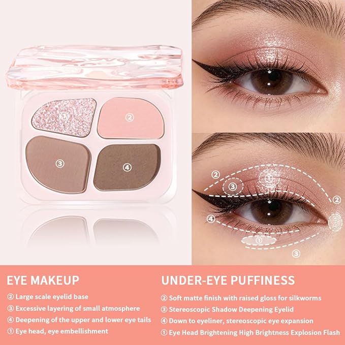 Matte Eyeshadow Palette, 4 Color High Pigment Blendable Eye Shadow Makeup For Older Women, Shimmer Eyeshadow Palette Makeup (02#, Pack of 1)