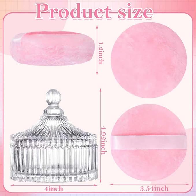 3 Pieces Large Body Powder Puff and Container, 3.54 Inch Women Powder Puff with Crystal Case for Dusting Powder, Pink and Beige