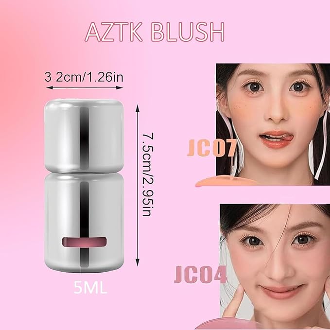 Aztk Liquid Blush, Aztk Jelly Color Liquid Blushes, Blush for Cheeks, Blushes Lotion with Sponge Head, High-Pigment, Long-Lasting, Waterproof, Matte Finish, 5ml (JC03)