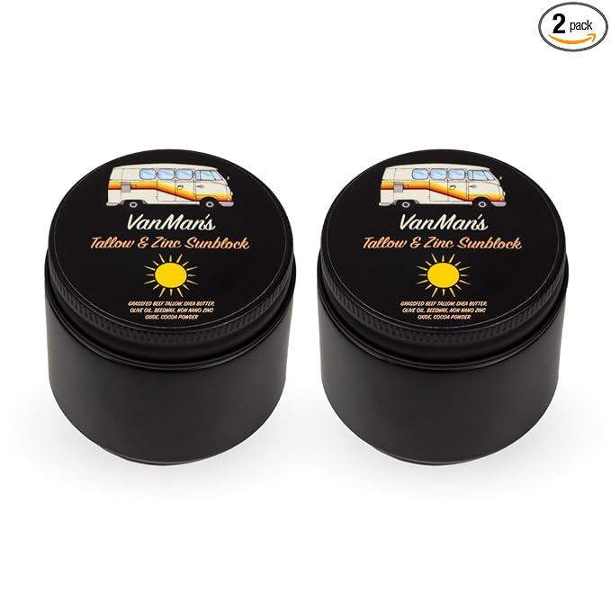 Tallow & Zinc SunBlock (2 pk) 2.8 ounce Water Resistant 20 SPF Sunscreen w/Organic Olive Oil, Beeswax, & More - Sun Screen Protector for Face and Body - Mineral Sunscreen w/Non-Nano Zinc Oxide Barrier