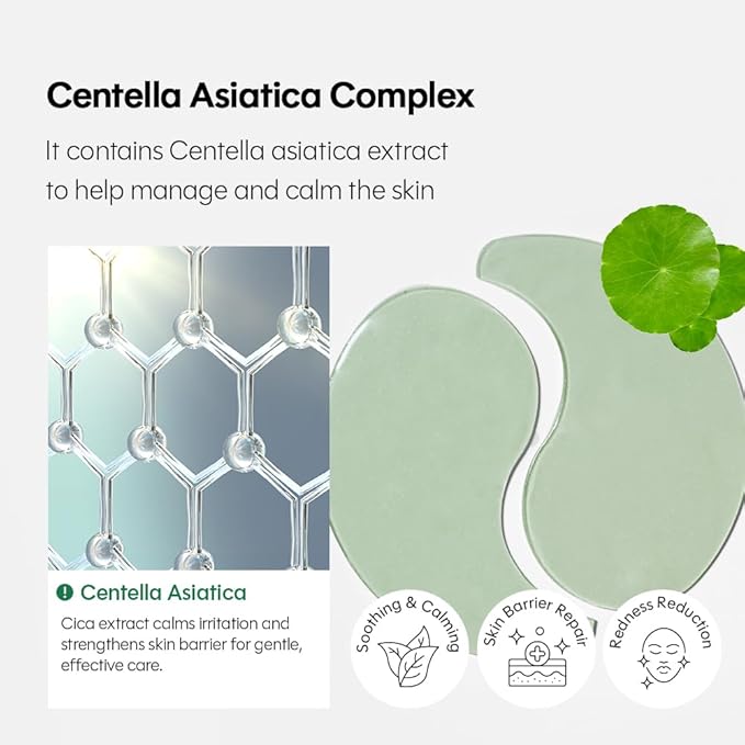 tenzero Relief Cica Hydrogel Eye Patch 60 Patches (90g), Centella Treatments for Puffy Eye, Fine Lines, Soothing, Eye Puffiness Reducer, Hydrating Eye Pads, Korean Under Eye Masks Skincare