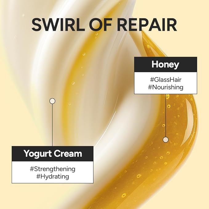 Korean Dual Hair Pack for Smooth & Glossy Hair, Deep Conditioning Treatment with Rice Protein, Silk & Honey Extract, Dual Cream Formula for Dry, Damaged Hair, Mellow Honey, 200g / 7.05 oz