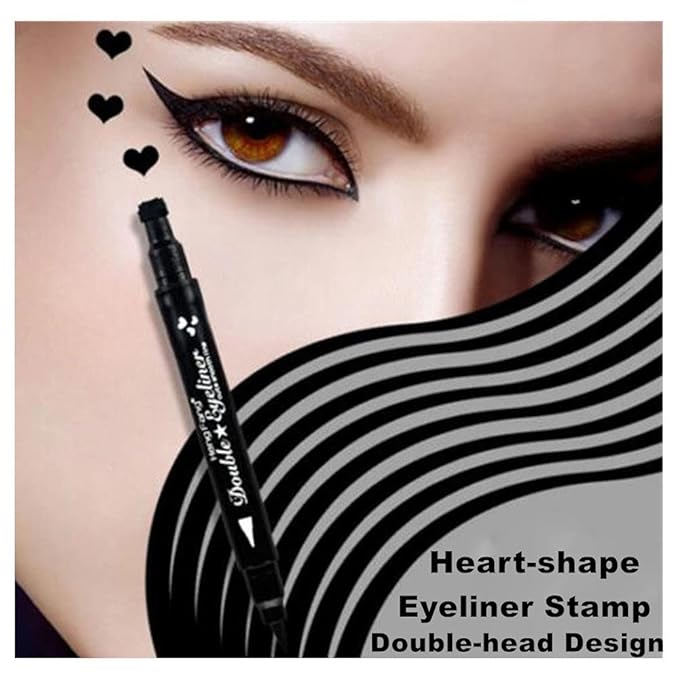 Go Ho 2 PCS Waterproof Liquid Eyeliner Stamps,Double-side Black&Red Smudge-proof Eye Liner,Heart Stamp Eyeliner for Halloween Costumes Makeup,Long-lasting Love Tattoo Tools
