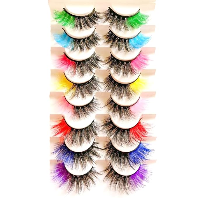 Sunniess Ombre Colored Lashes Silk Protein Fluffy Wispy Volume Fake Lashes for Halloweens Cosplay Party Stage Lashes with Color Make up Faux Mink False Eyelashes