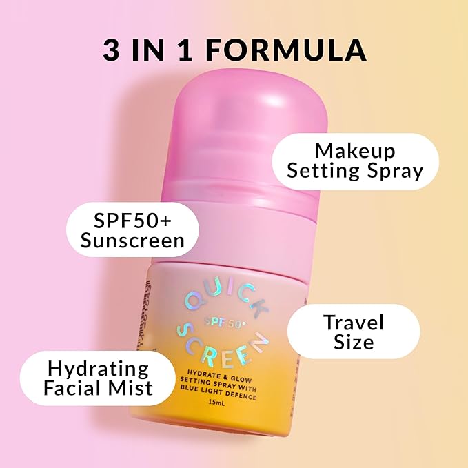 THE QUICK FLICK Sunscreen Prep 3-in-1 SPF 50+ Moisturizer, Primer & Blue Light Defense | Ultra-Lightweight, Fast Absorbing & Non-Greasy | Hydrating Setting Spray for Makeup | No White Cast | 15ml