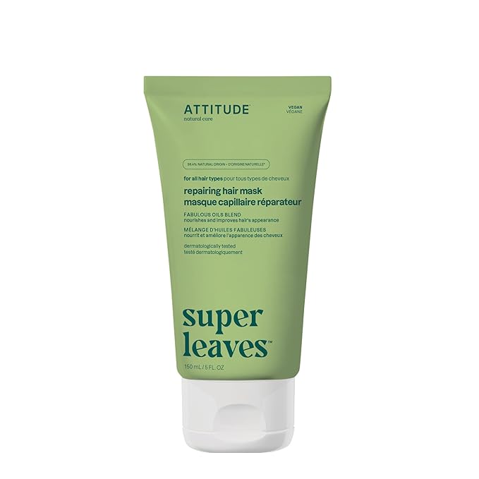 ATTITUDE Repairing Hair Mask, Nourishes and Improves Hair's Appearance, Fabulous Oils Blend, Abyssinian Oil, Argan Oil, Shea Butter, Vegan Hair Care, Pink Argan Scent, 5 Fl Oz