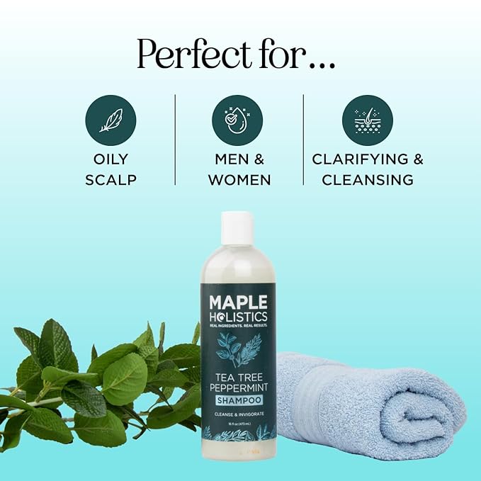 Rosemary Tea Tree Mint Shampoo - Clarifying Shampoo for Build Up and Flakes with Deep Cleansing Peppermint Oil and Tea Tree Essential Oil for Dry Scalp Treatment - Paraben & Sulfate Free (16oz)