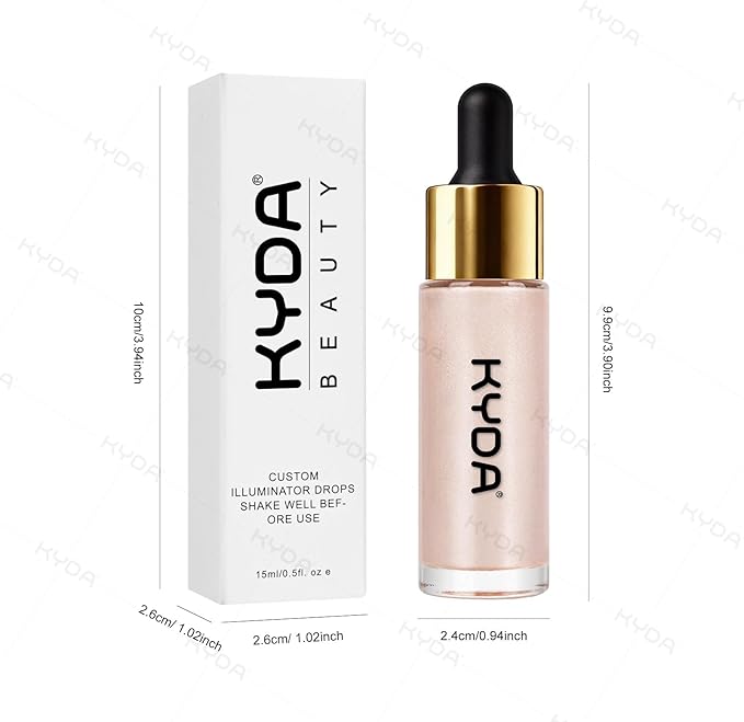 KYDA Liquid Highlighter Drops, Multiuse Liquid Glow Filter Makeup for Face & Body, Glowing Bronzer Drops with Skincare Formula, Glowing Soft-Focus Liquid Highlighter Makeup, Fair Glow