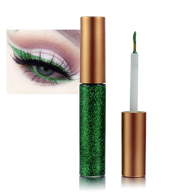 LAIKME Green Glitter Liquid Eyeliner, Shimmer Eyeliner, Long-Lasting Smudge-Proof, Waterproof, Quick-Dry, High Pigment Sparkly Glitter Eye Liner with Ultra-Fine Tip for Parties Festivals