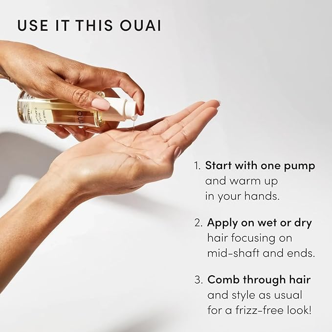 OUAI Hair Oil Travel Size - Hair Heat Protectant Oil for Frizz Control - Adds Shine and Smooths Split Ends - Color Safe Formula - Paraben, Phthalate and Sulfate Free (0.45 oz)