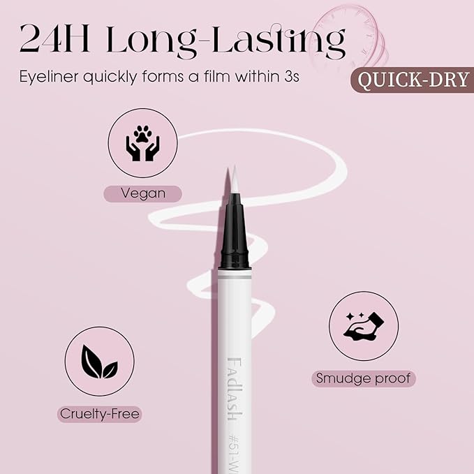 FADLASH Waterproof Eyeliner Liquid, White Ink Matte Eye Liner,Smooth & Dry Quickly Eye Pen Smudge-Proof, Long-Lasting Natural Look, Not Prone, Highly Pigmented, Vegan (0.6 ml)