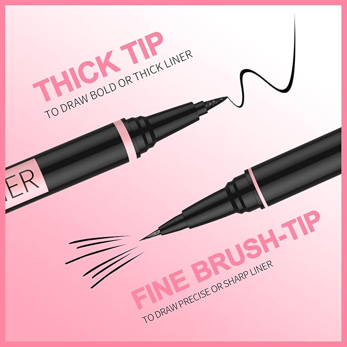 iMethod Liquid Eyeliner - Waterproof Eyeliner 2-in-1 Dual-Ended Eye Liner with Precise Brush-Tip and Thick Tip, Black Liquid Liner Pen, Matte Finish, Long Lasting, Smudge-proof, Black, 2 Pack