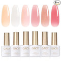 GAOY Milky White Jelly Nude Gel Nail Polish Set, 6 Transparent Colors Sheer Pink Orange Soak Off UV Light Cure Gel Polish Kit for Salon and Nail Art DIY at Home