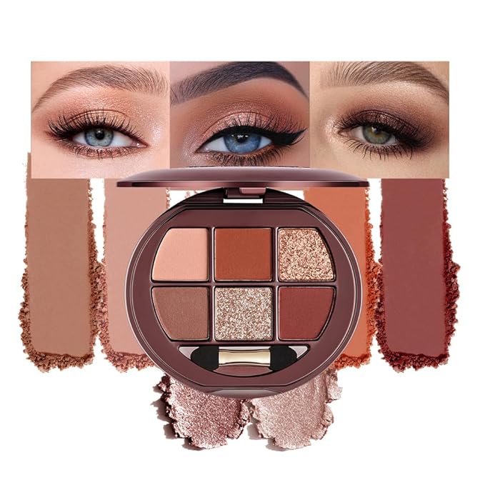 Deep Brown Neutral Matte & Shimmer Eyeshadow Palette, 6 Color High Pigment Blendable Eye Shadow Makeup for Older Women, Lightweight Travel Size, Suitable for All Eye Shapes, Smokey Dramatic Look 12#