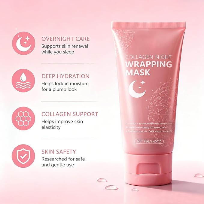 YURI Collagen Night Wrapping Mask Peel, Peel off Overnight Facial Mask, Hydrating Face Mask for Skin Care, Easy Peel Sleeping Mask for Women & Teen Girls, 2.54 fl.oz