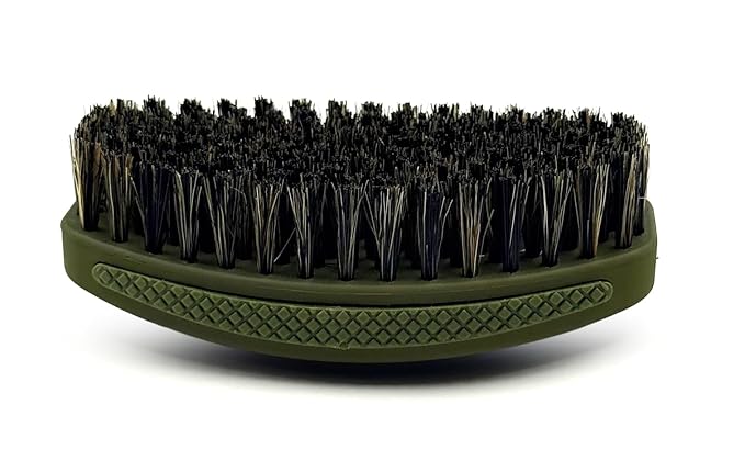 NEW OLIVE MEDIUM Crown Quality Products Curved 360 Wave Caesar 2.0 Mixed Boar Bristle Hairbrush - Non-Slip Grip, Waterproof, Debossed Logo, Indestructible Body - The Ultimate 360 Wave Brush