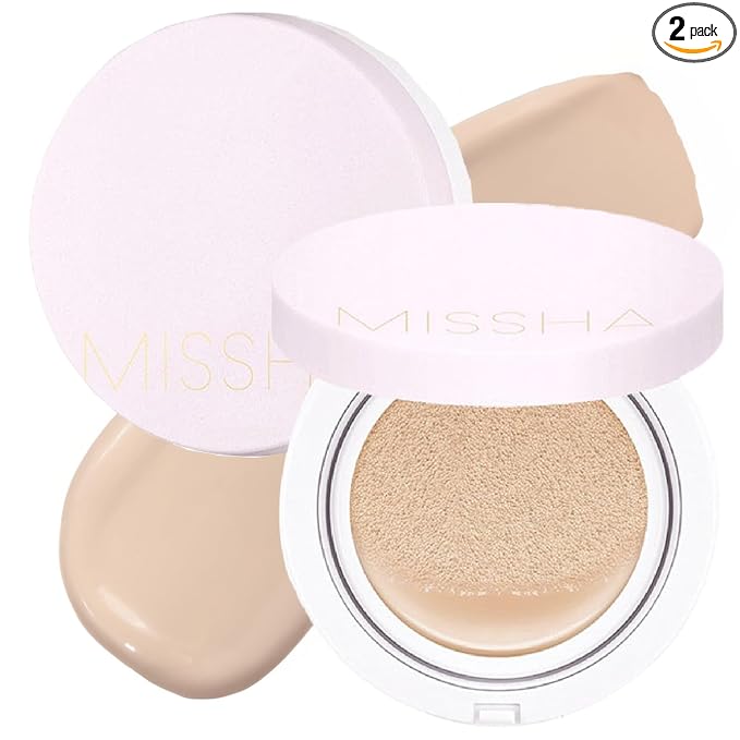 MISSHA Magic Cushion Foundation No.21 (2 Pack) Light Beige for Bright Skin - Flawless Coverage,Dewy Finish,Easy Application for All Skin Types