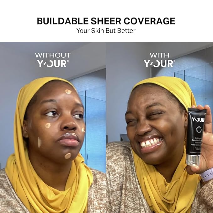 Y'OUR Tinted Moisturizer SPF 30: Anti-Aging Face Sunscreen & Hydrating BB Cream. Sheer Buildable Color Correcting Coverage. Dewy, Oil-Free for Mature, Dry & Oily Skin, 1.35 oz (Deep)
