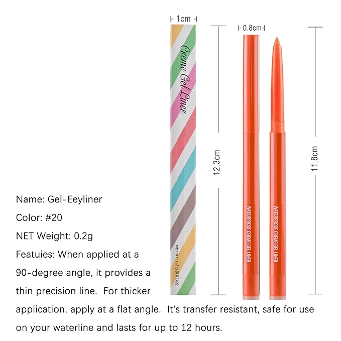 Eyeliner Pencil, Waterproof Eyeliner Long-lasting, Orange-Eyeliners, High-Pigmented Colorful Eyeliners Easy To Use Eye Liner Pen for Women