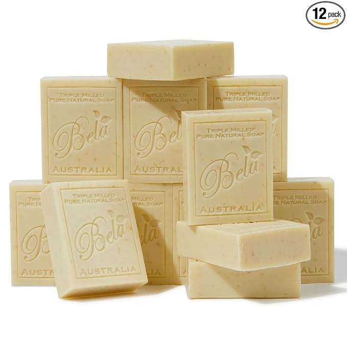 BELA Almond Soap 3.3 OZ Pack of 12, French Triple Milled Bar Soap with Organic Shea Butter, Hand, Face and Body Wash Bar Made in Australia