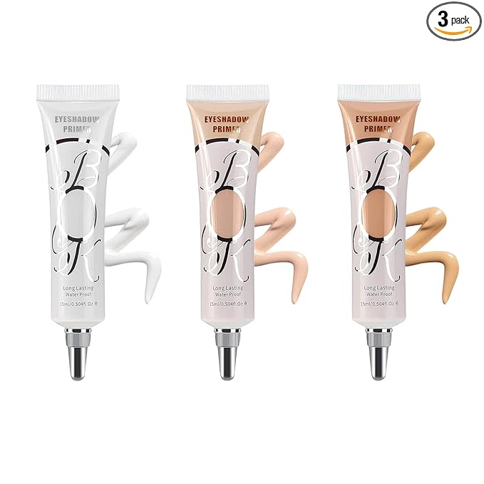 LOKFAR 3 Pack Matte Eyeshadow Primer for Oily Lids No Crease White Medium Dark Cream Eye Primer Makeup Eyeshadow Base Waterproof & Long Lasting Eyelid Primer Liquid Eye-shadow for All Shadows (Set E)