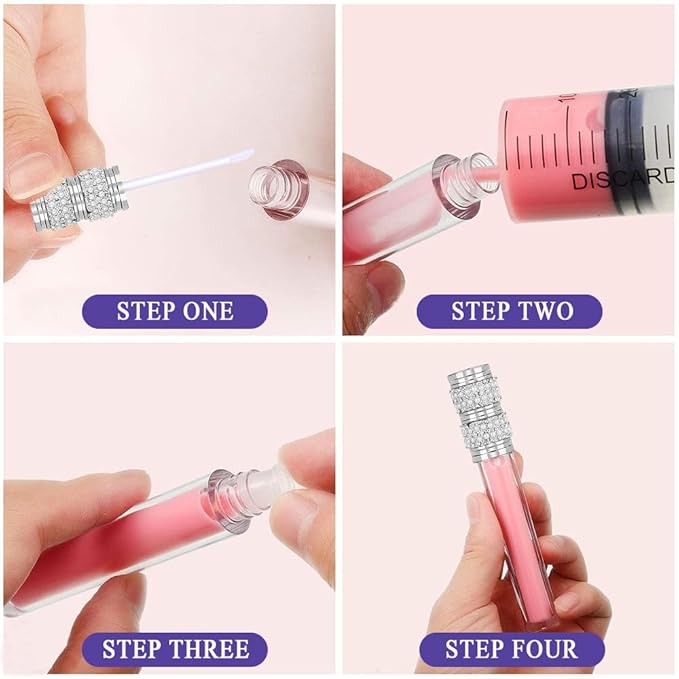 AMORIX 24pc 5ml Lip Gloss Tubes with Wand, Pearl Style Containers & Syringes + Labels for DIY Lip Gloss
